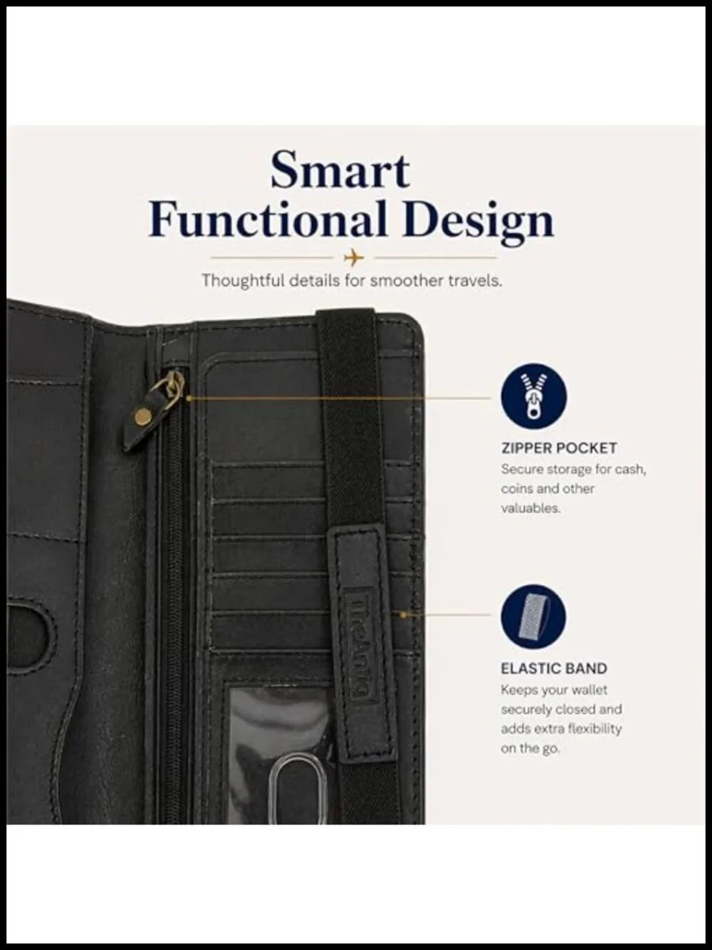Genuine Leather Passport Holder Wallet with Card Slots, ID Window & Zipper